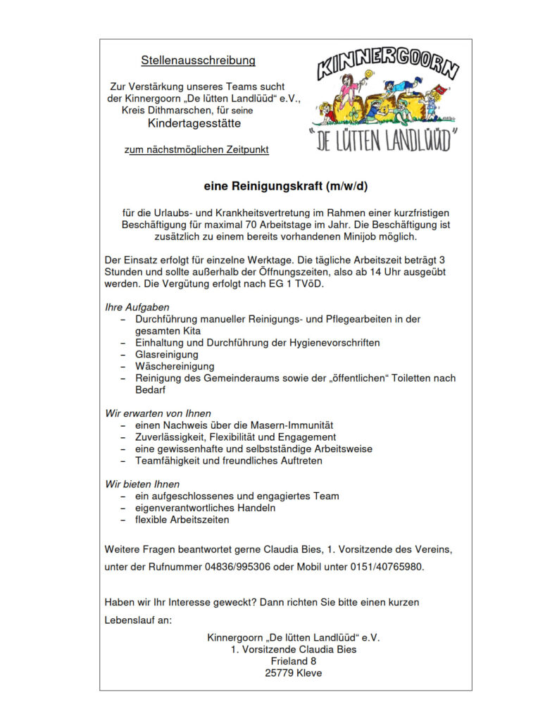 Reinigungskraft (w/m/d) gesucht